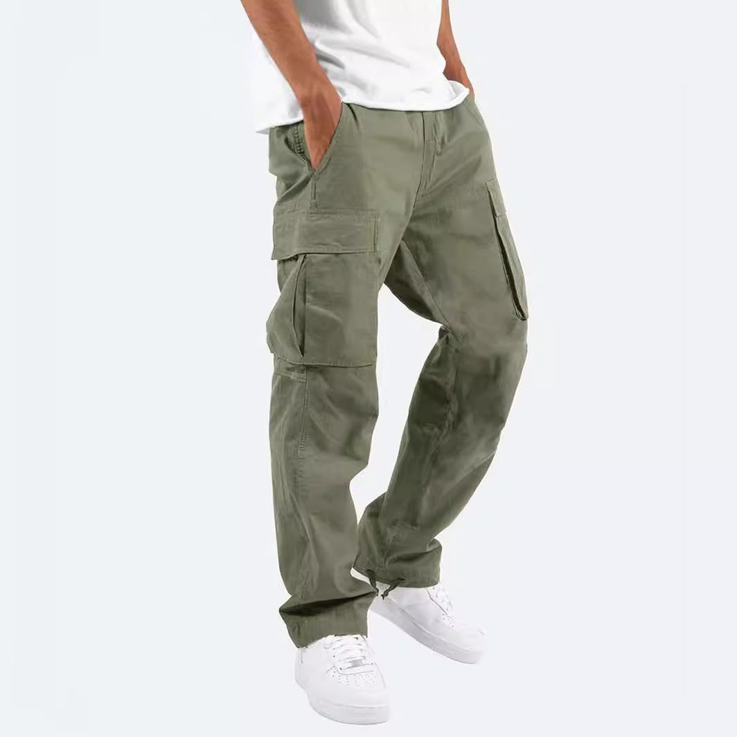 Men's casual cotton cargo pants with multi-pockets and adjustable hem Fashion Glam