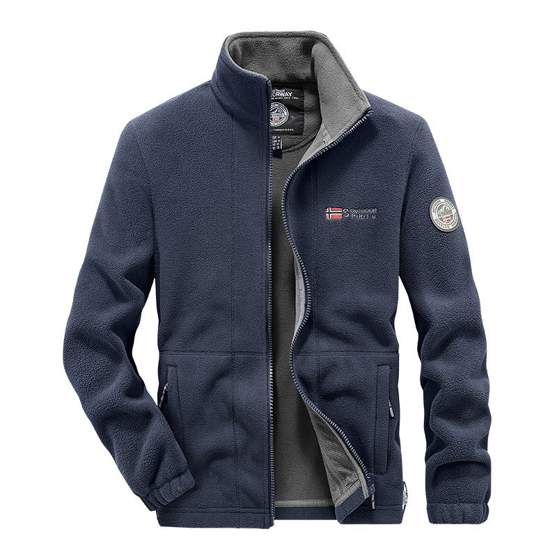 Men's fleece outdoor jacket with full-length zipper, stand collar and zippered pockets Fashion Glam