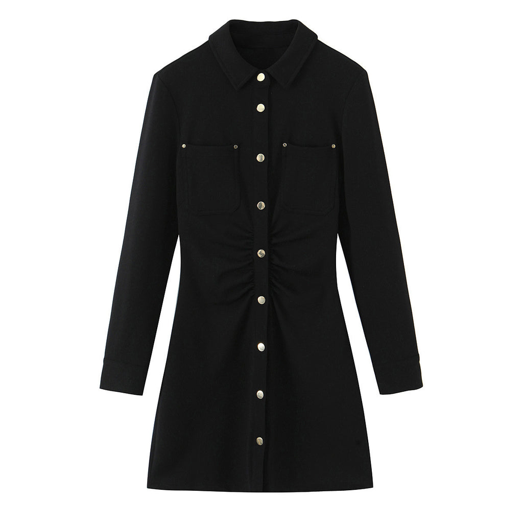 Ladies shirt dress with waist gathering and chest pockets Fashion Glam
