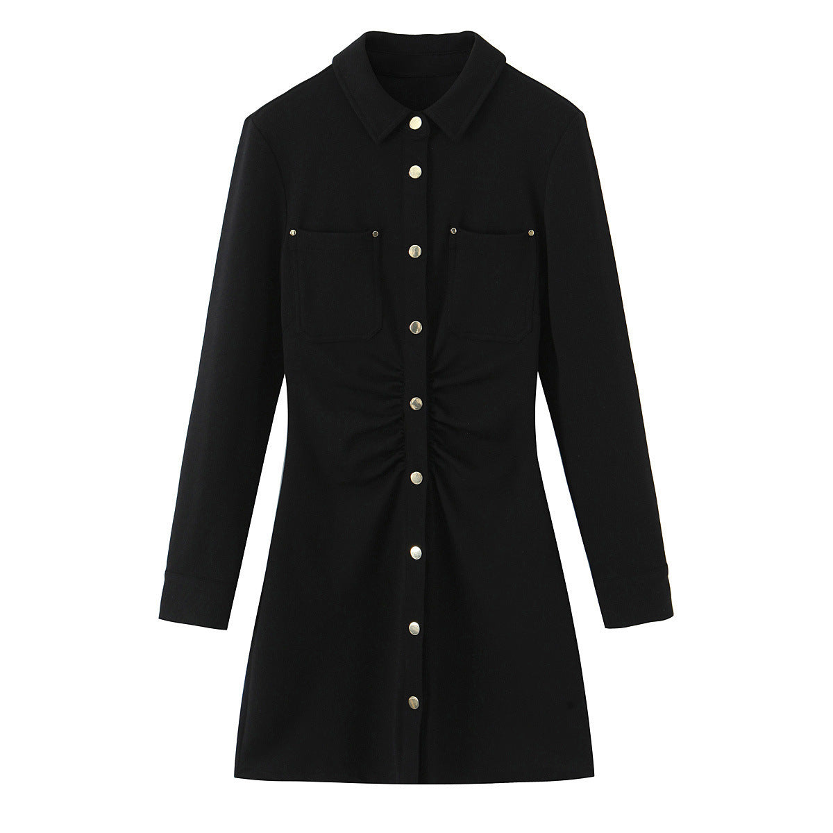 Ladies shirt dress with waist gathering and chest pockets Fashion Glam