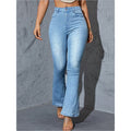 Women's High-waisted Flared Jeans with Pearl Embellishment and Sculpting Stretch waistband Fashion Glam