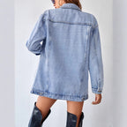 Ladies Pearl Detail Oversize Denim Jacket in Trucker Style Fashion Glam
