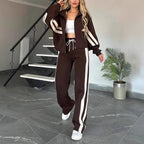 Women Two-Piece Sweat Set with Zipper Jacket and High-Waist Relaxed Jogging Pants Fashion Glam