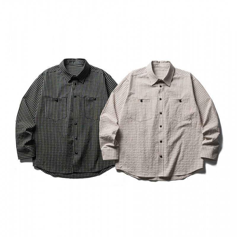 Men's Boxy Overshirt made of lightweight cotton blend with fine check pattern and chest flap pockets Fashion Glam