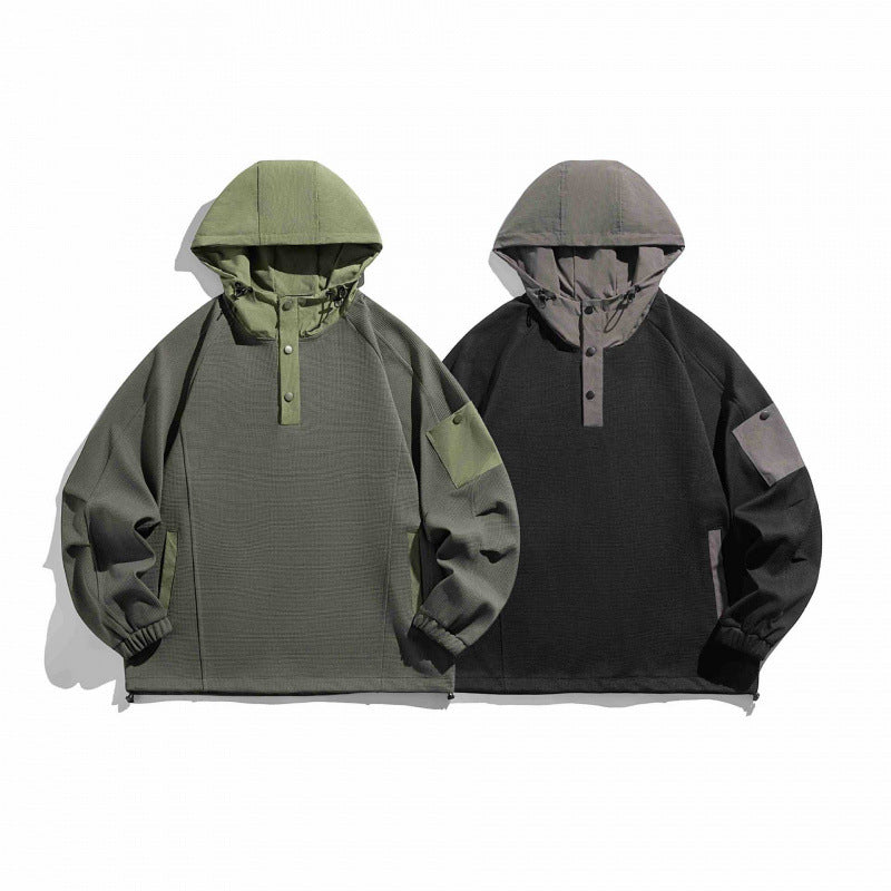 Unisex Technical Hoodie in Oversized Cut with Henley Placket, Patch Pocket and Drawstring Fashion Glam