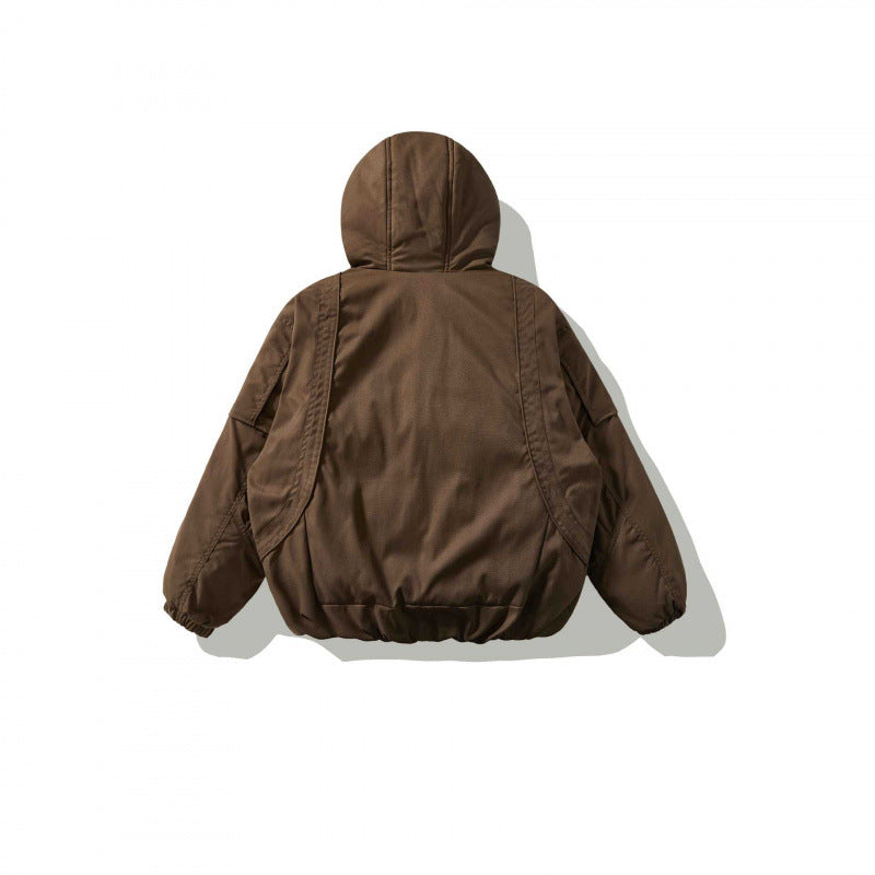 Unisex Oversize Quilted Bomber Jacket with High Hood, Shaped Flap Pockets and Elastic Hem Fashion Glam