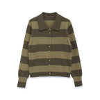 Women's Striped Cardigan with Polo Collar and Button Placket Fashion Glam