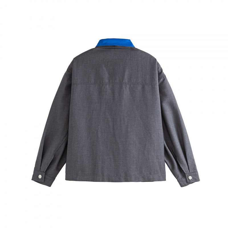 Unisex Boxy-Zip jacket with contrasting shirt collar, concealed zipper and patch pockets Fashion Glam