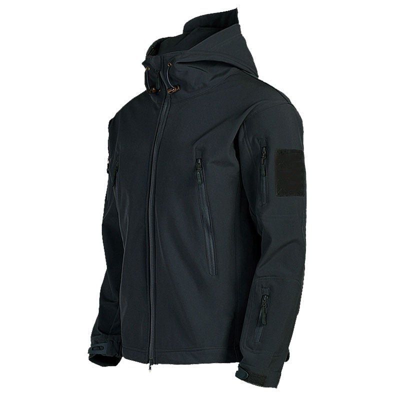 Men's Tactical Softshell Jacket with Hood, Camouflage Pattern and Multiple Zipper Pockets Fashion Glam