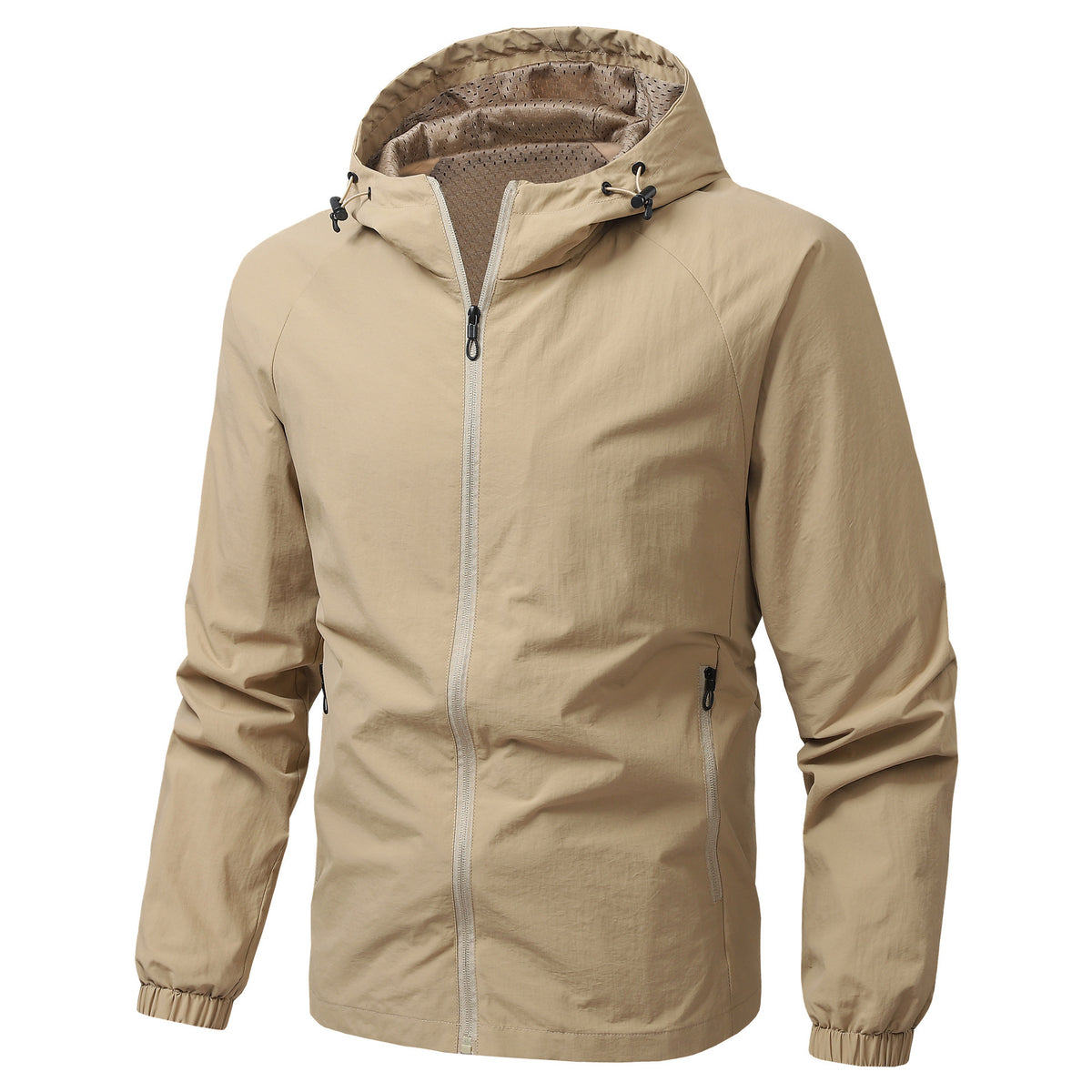 Men's Lightweight Windproof Hooded Outdoor Jacket with Full Zipper and Elastic Cuffs Fashion Glam