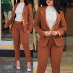 Women's Tailored Two-Piece Blazer with Slim-Fit Trousers in Business Style Fashion Glam