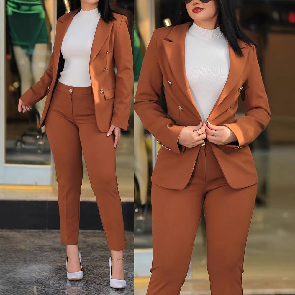 Women's Tailored Two-Piece Blazer with Slim-Fit Trousers in Business Style Fashion Glam