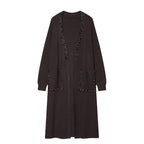 Women's long knit cardigan with bead embellishment and patch pockets Fashion Glam