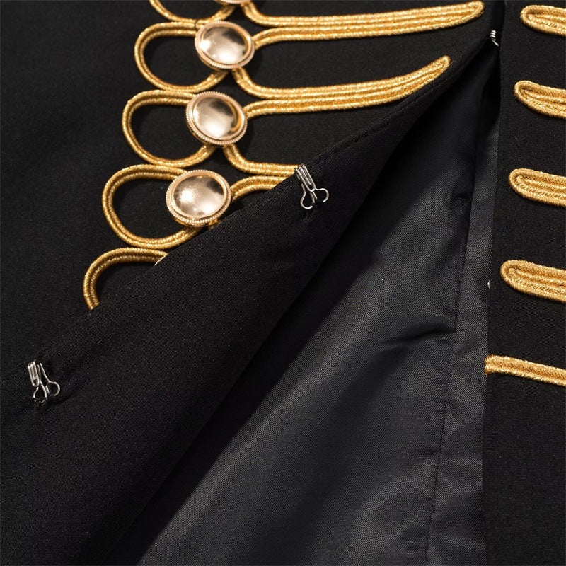 Women Military-Inspired Short Jacket with Stand-Up Collar and Golden Decorative Braid Fashion Glam