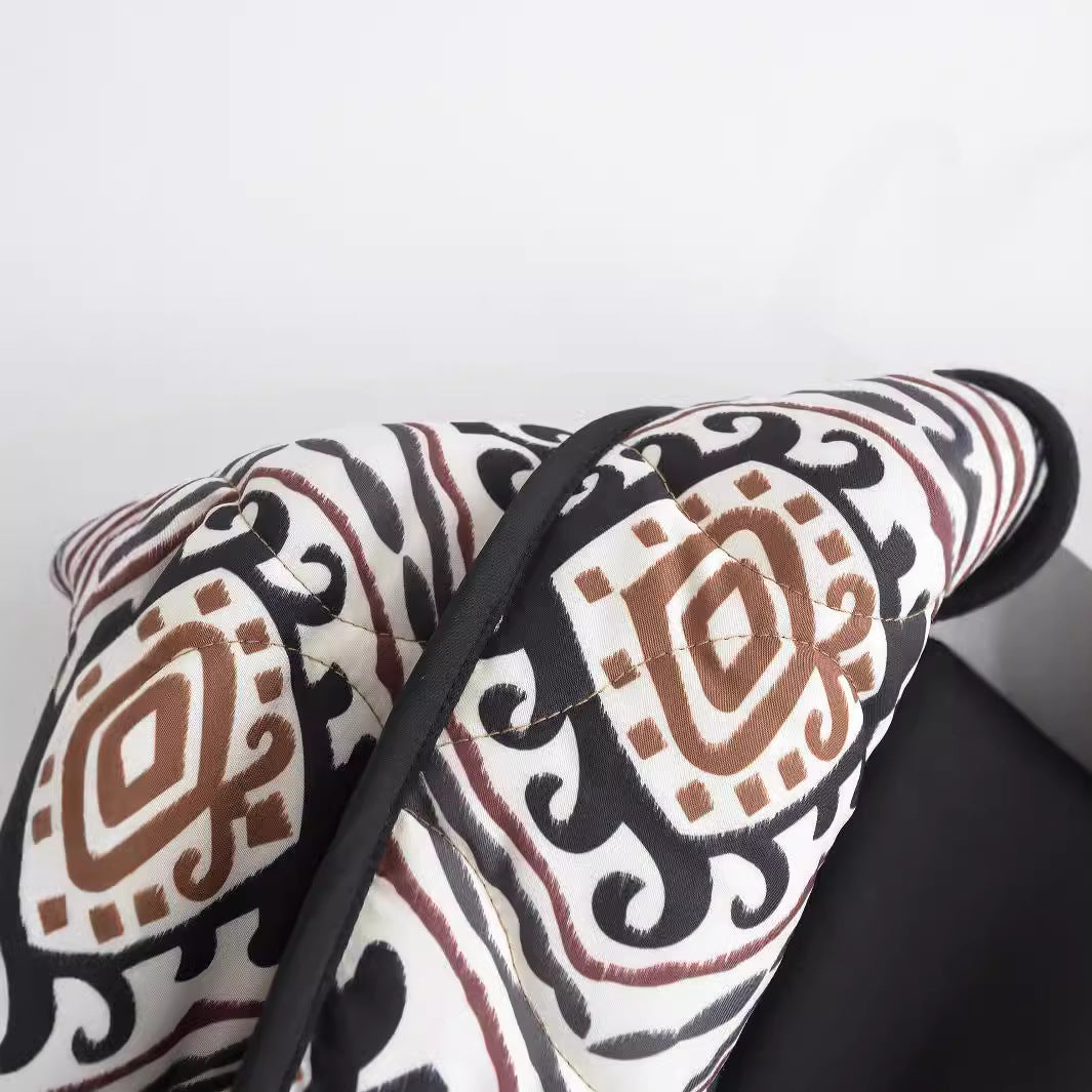Women's Oversize Quilted Short Jacket in Kimono Style with Ethno Pattern Fashion Glam