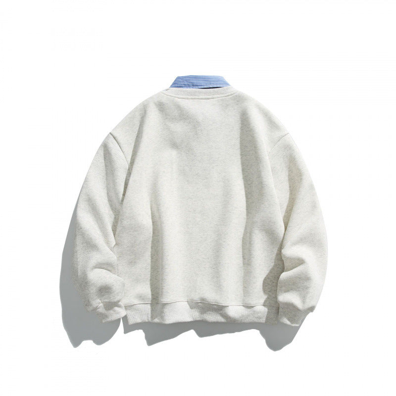 Men's Oversized Sweatshirt with Inserted Shirt Collar and V-Neck Fashion Glam
