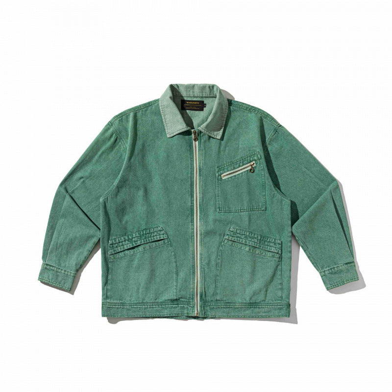 Unisex Boxy Overshirt Jacket made of washed denim with front zipper and multiple pockets Fashion Glam