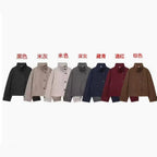 Women's 9800+ short boxy wool blend jacket with high funnel collar, asymmetrical button placket and adjustable cuffs Fashion Glam
