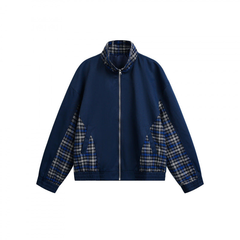 Men's lightly padded bomber jacket with check inserts and stand-up collar Fashion Glam