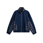 Men's lightly padded bomber jacket with check inserts and stand-up collar Fashion Glam