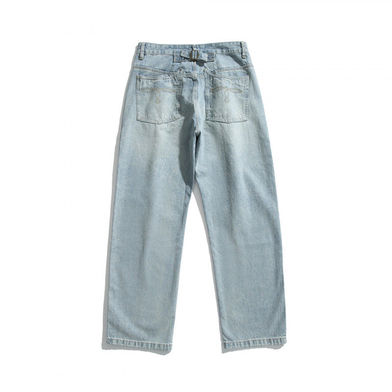 Men's Casual Straight Jeans with High Waist, Straight Leg and Stonewashed Finish Fashion Glam