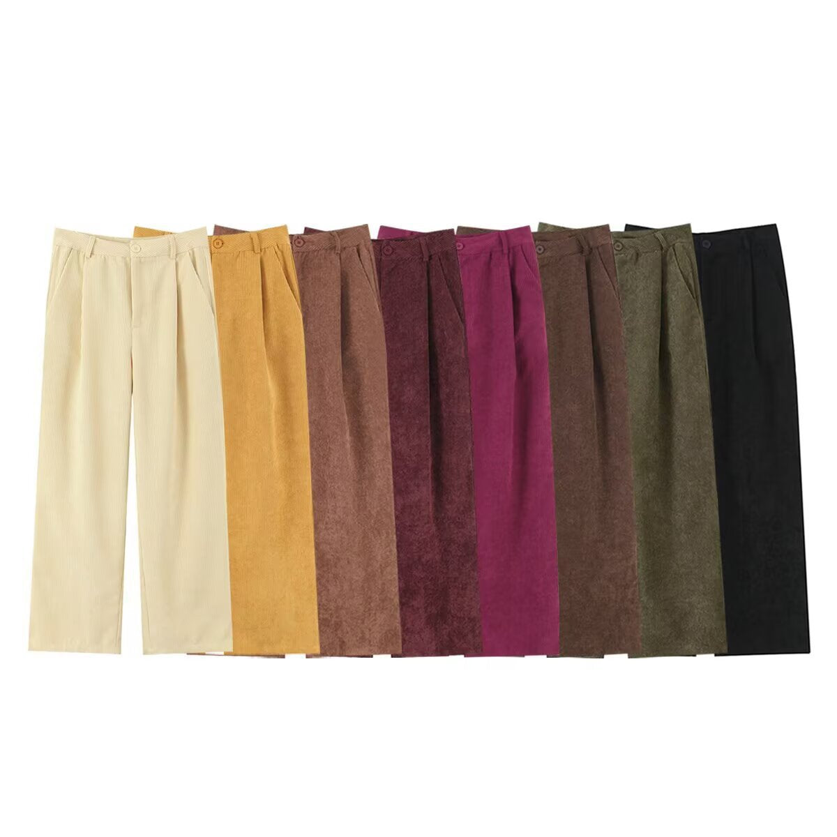Women High-Waisted Cord Pants with Wide Leg and Pleats Fashion Glam