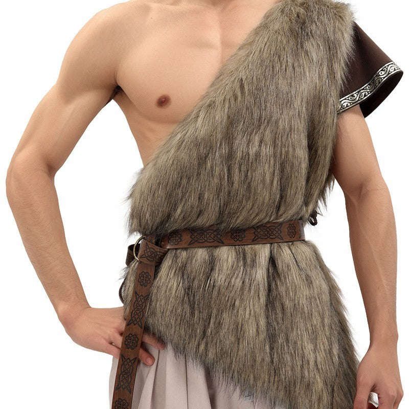 Unisex shoulder cape made of faux fur with decorative leather belt and asymmetrical cut Fashion Glam