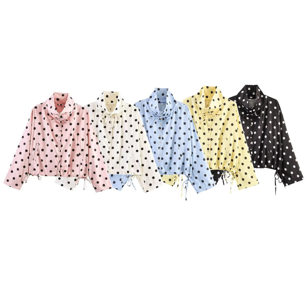 Women's Lightweight Windbreaker with Stand Collar, Ties and Drawstring Fashion Glam