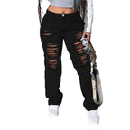 Women's high-cut wide denim jeans with pronounced ripped details and a casual fit Fashion Glam