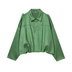 Women's Cropped Suede Look Blouson Jacket with Waist Smocking and Shoulder Patches Fashion Glam