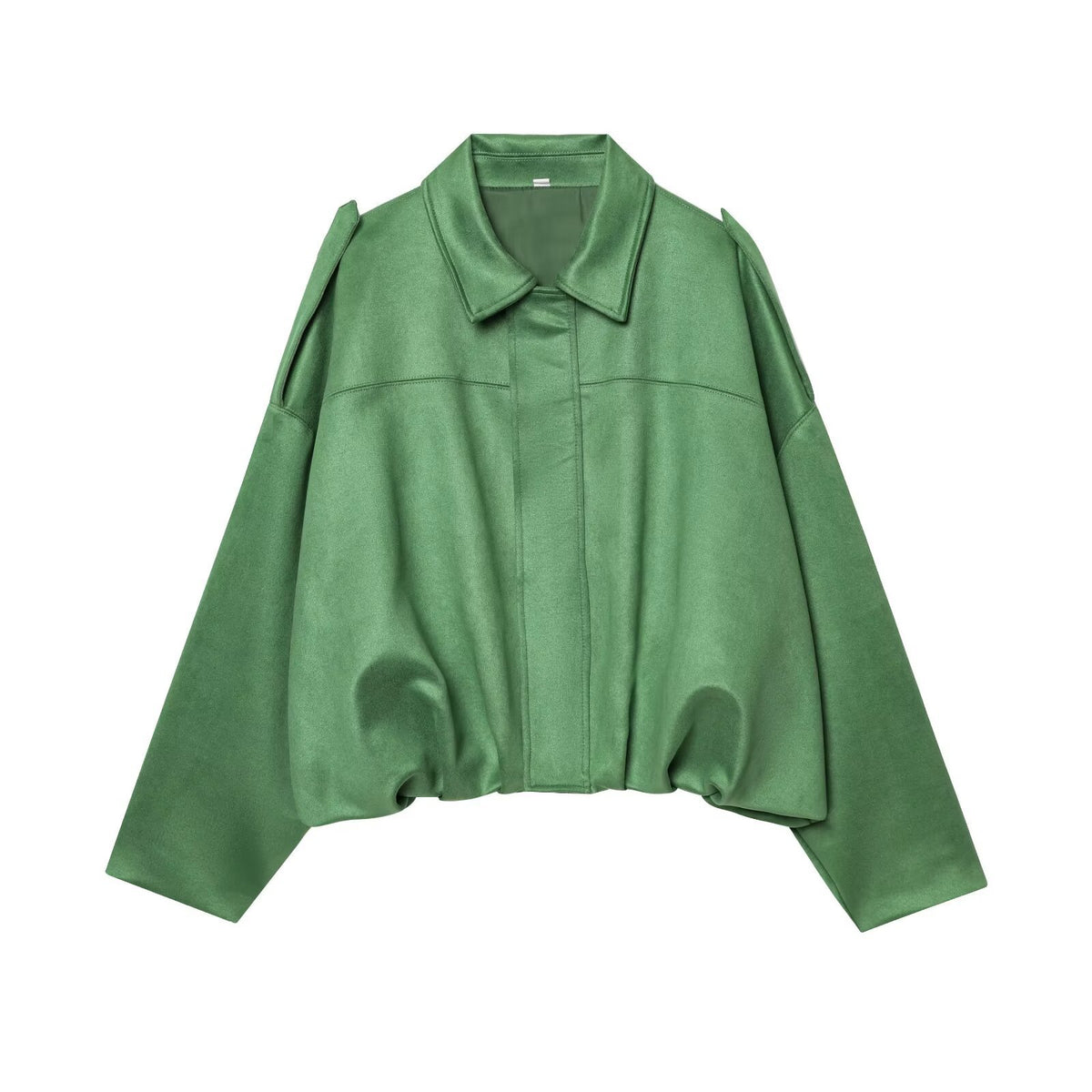 Women's Cropped Suede Look Blouson Jacket with Waist Smocking and Shoulder Patches Fashion Glam
