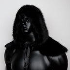 Men's hooded cloak made of dense faux fur with wide shoulder trim and warm interior lining Fashion Glam