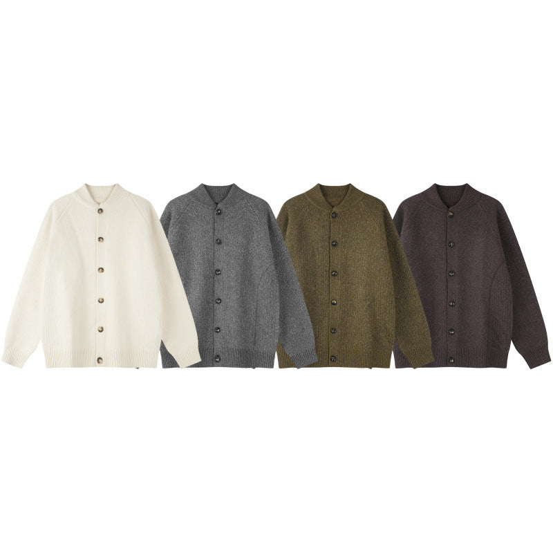Men's Relaxed Chunky Knit Cardigan with Raglan Sleeves and Ribbed Cuffs Fashion Glam
