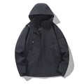 Men's Technical Hooded Utility Jacket with Concealed Front Placket, Zipper Pockets and Arm Pocket Fashion Glam