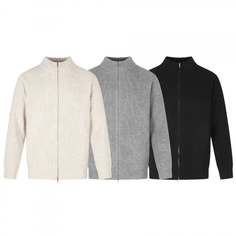 Unisex Zip-knit jacket in boxy cut with stand-up collar and ribbed texture Fashion Glam