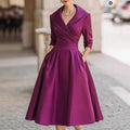 Women's Elegant Satin Midi Dress with Wrap Top, Mid-Length Sleeves and Side Pockets Fashion Glam