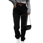Women's cargo denim pants with large thigh pocket and wide straight-leg Fashion Glam