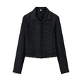 Women Cropped Military Inspired Jacket with Braid Application and Fringed Hem Fashion Glam