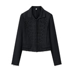 Women Cropped Military Inspired Jacket with Braid Application and Fringed Hem Fashion Glam