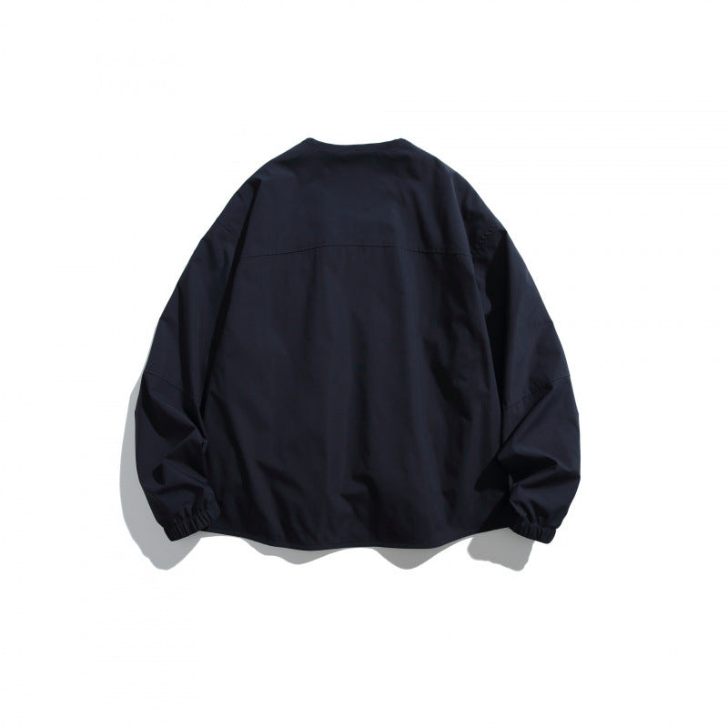 Unisex Lightweight Oversize Utility Jacket without Collar with Front Zipper and Patch Pockets Fashion Glam