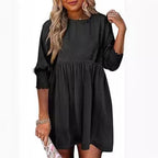 Women's Loose Babydoll Dress with Balloon Sleeves and Gathered Waist Fashion Glam