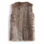Women's Sleeveless Shaggy Faux Fur Vest with Long Pile and Open Front Fashion Glam