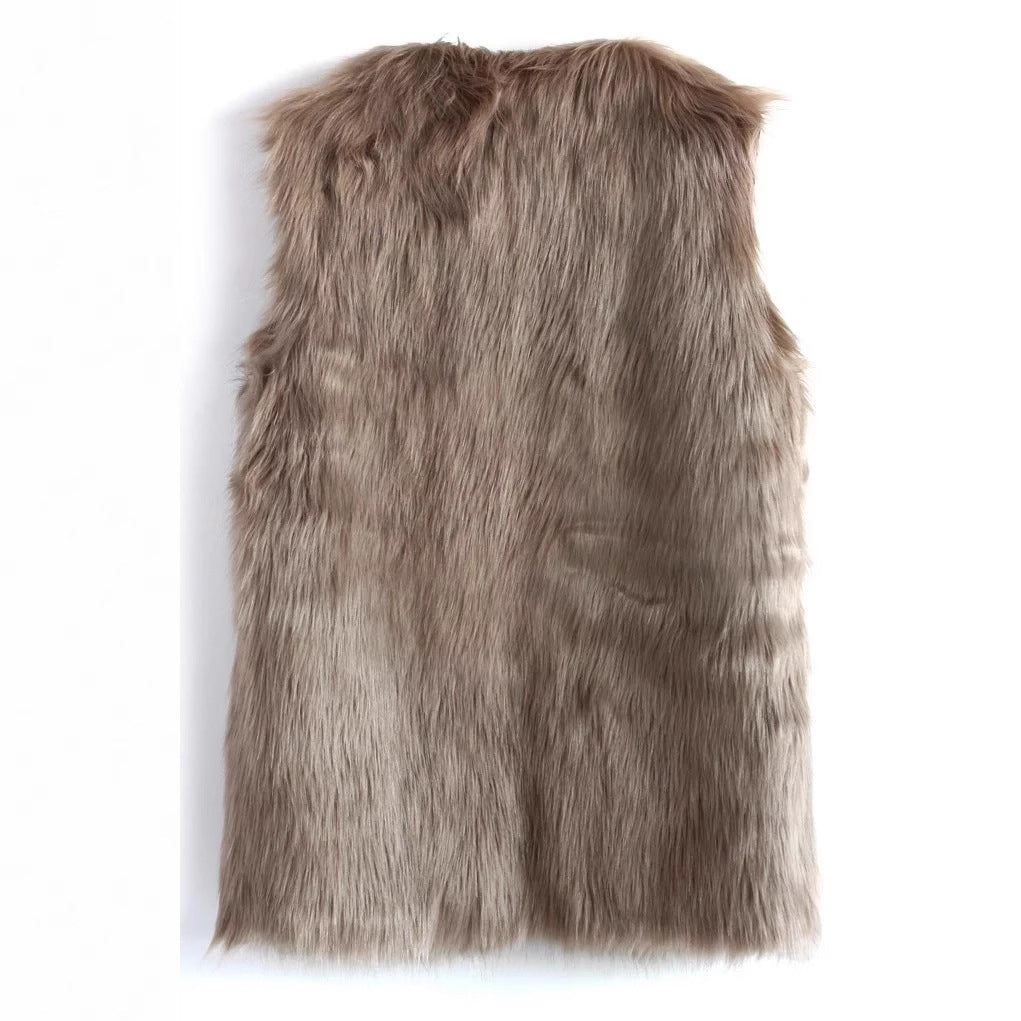 Women's Sleeveless Shaggy Faux Fur Vest with Long Pile and Open Front Fashion Glam