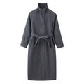 Women’s coat with tie belt, stand-up collar and raglan sleeves Fashion Glam