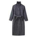 Women’s coat with tie belt, stand-up collar and raglan sleeves Fashion Glam