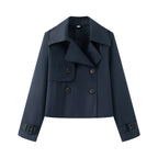 Women Cropped Double-breasted Trench Coat with Wide Lapels and Adjustable Cuffs Fashion Glam