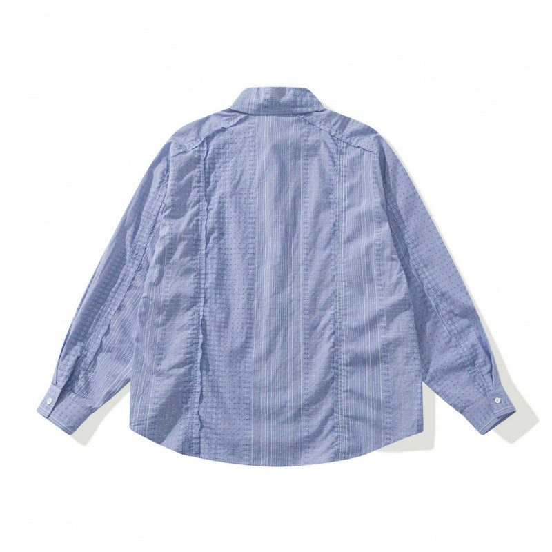 Unisex Oversize-Long Sleeve Shirt made of lightweight textured cotton with a Kent collar and fine striped border Fashion Glam