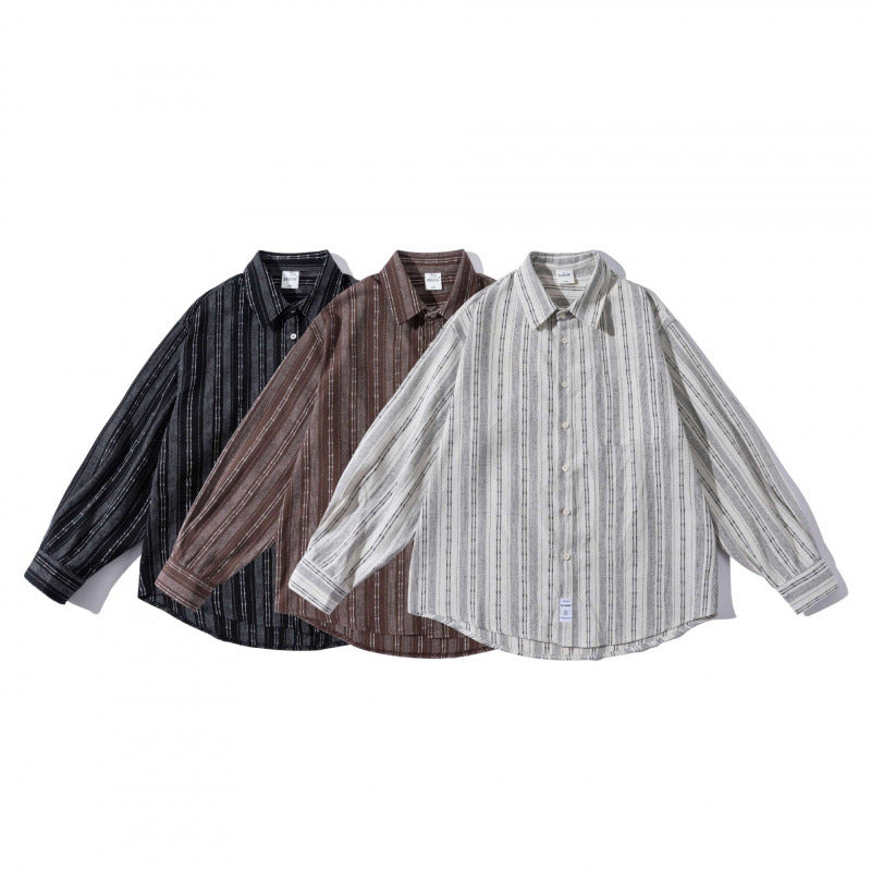 Men's oversized shirt in boxy cut with textured stripe pattern and rounded hem Fashion Glam