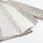 Women's Boxy Boucle Tweed Jacket with Gold Button Detail and Lightweight Lining Fashion Glam