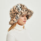Women's Fluffy Faux Fur Bucket Hat with Wide Brim and Warm Teddy Lining Fashion Glam